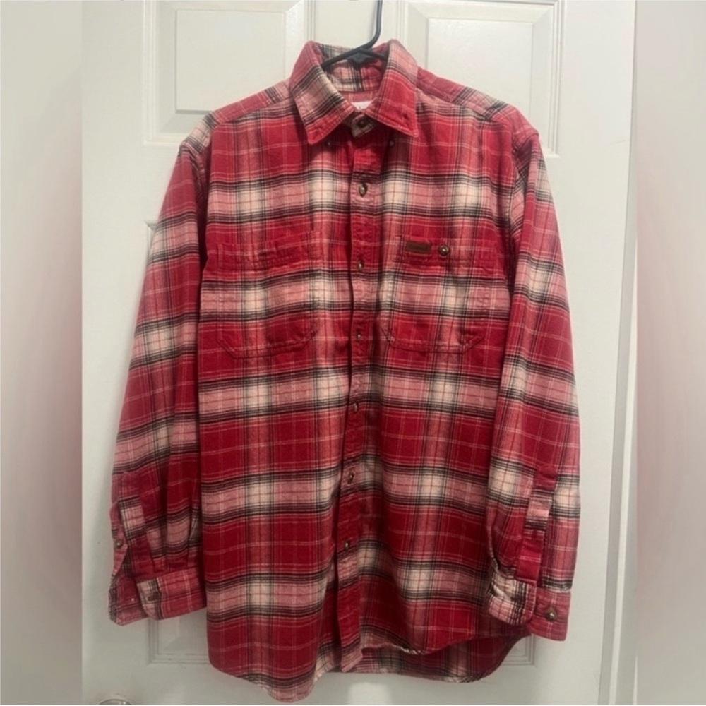VTG Carhartt Men's Flannel Long Sleeve Red Plaid Shirt Button Up - Small - EUC